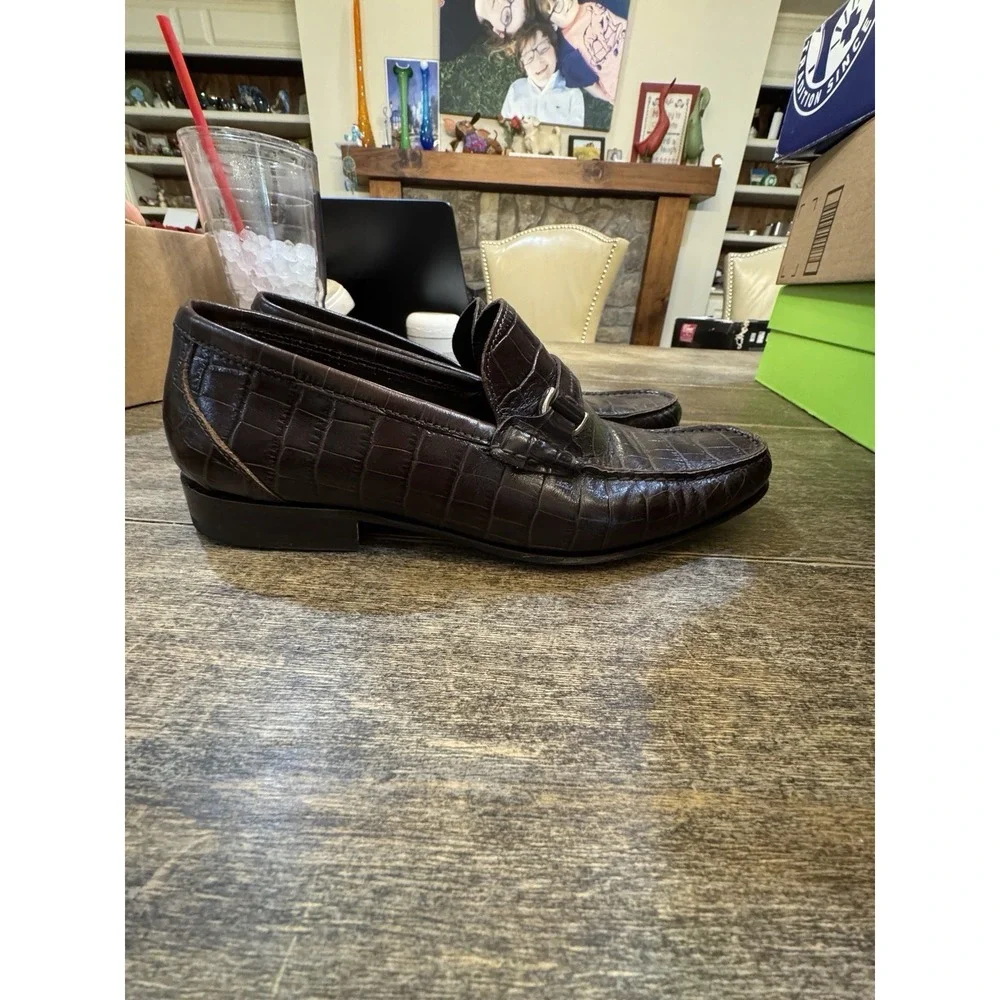 Russell And Brinkley Croc Embossed Brown‎ Leather Loafer Size 41 US 8-8.5